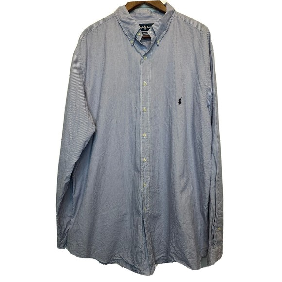 Ralph Lauren Men s 2XLT Button Down Shirt Blue White Pinstripe Long Sleeve Tall Shirts